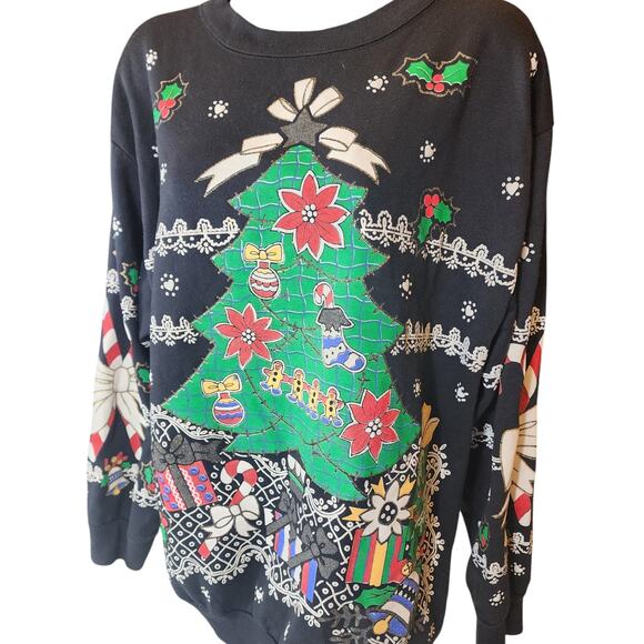 Holiday Time Christmas Sweatshirt Womens Large Ugly Xmas Sweater Tree Snowflakes - Picture 1 of 16